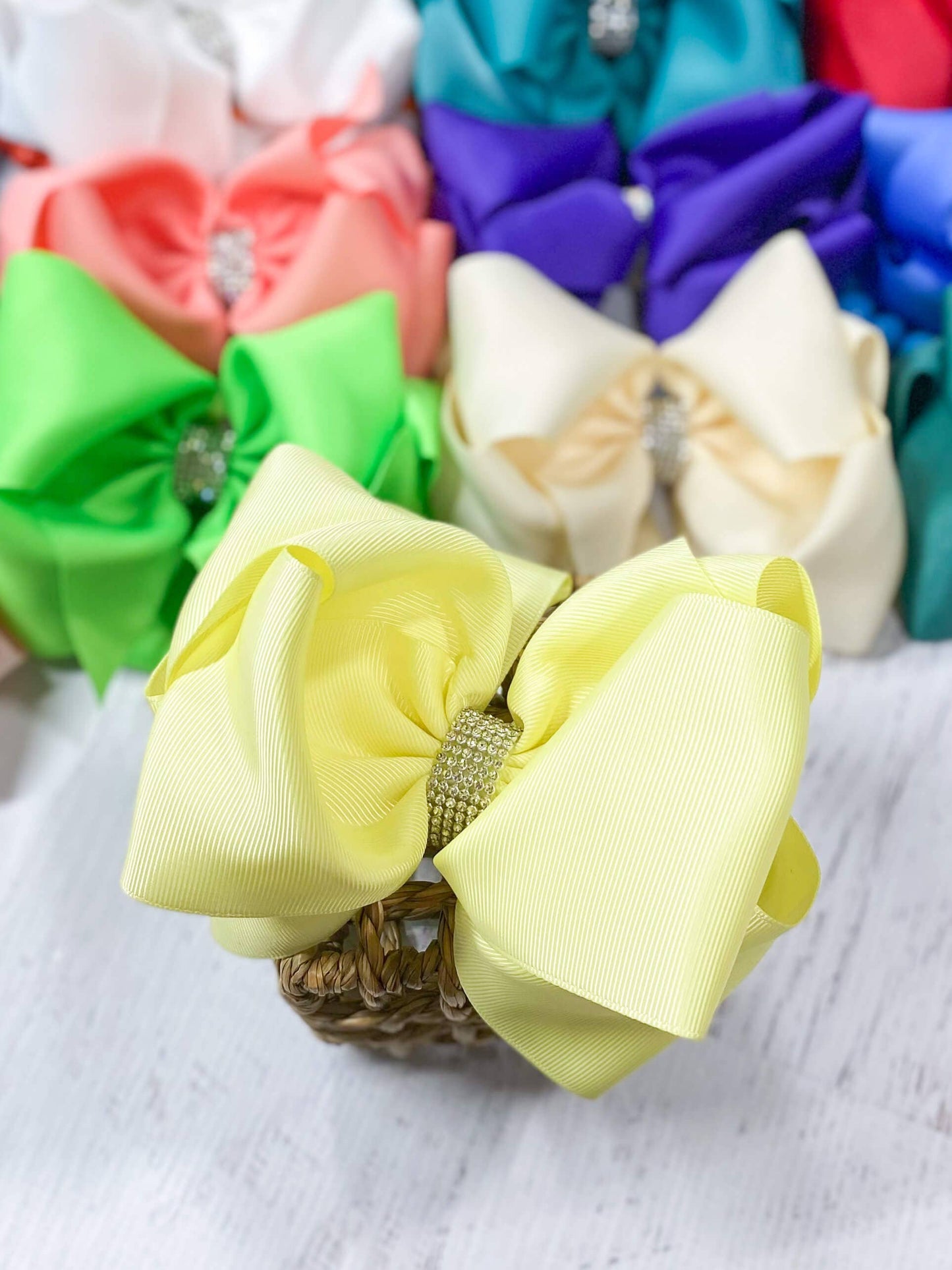 Texas Size Rhinestone Center Knot Hair Bows: Coral