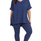 Navy Microfiber Leggings Set with Short Sleeve Top