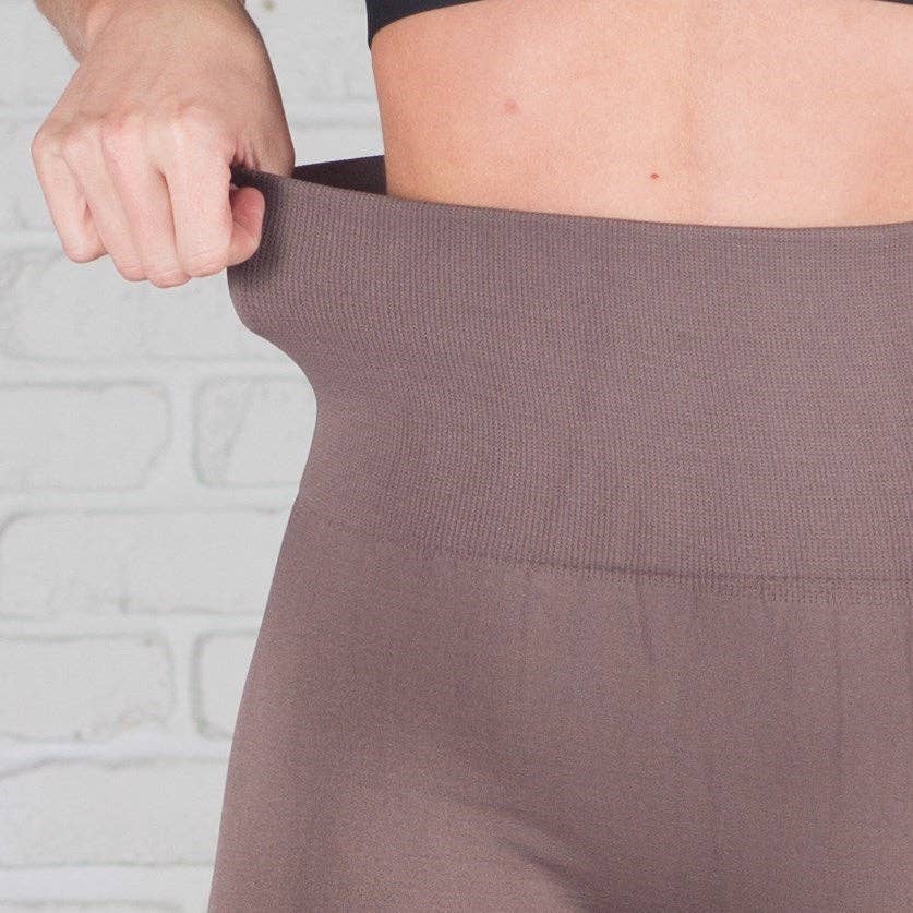 Brown Tummy Control Fleece Lined Leggings - One Size & Curvy