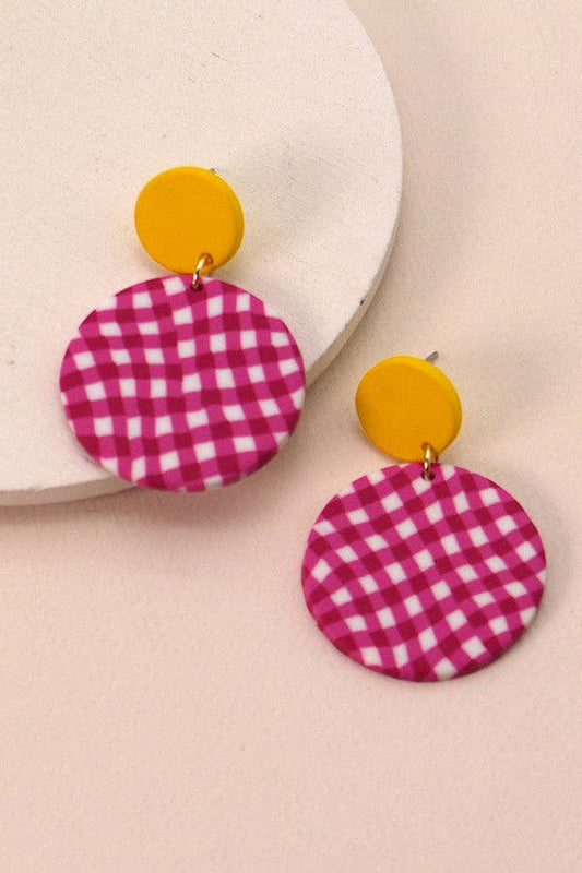Pink Plaid Polymer Earrings
