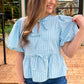 Sky Blue Babydoll Top with Ties & Puff Sleeves