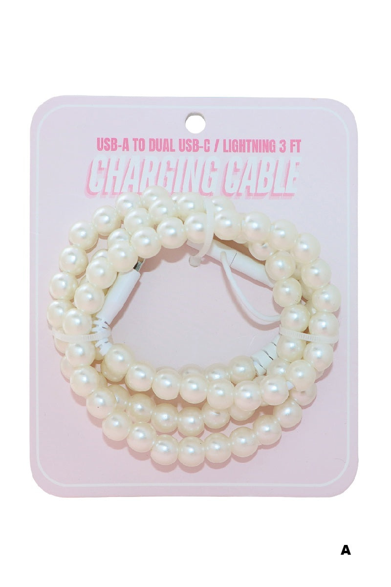 Pearl beaded dual usb fast charging cable