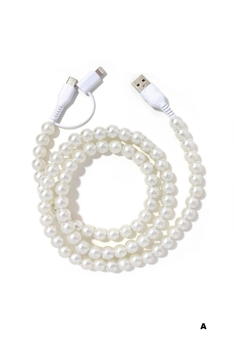 Pearl beaded dual usb fast charging cable