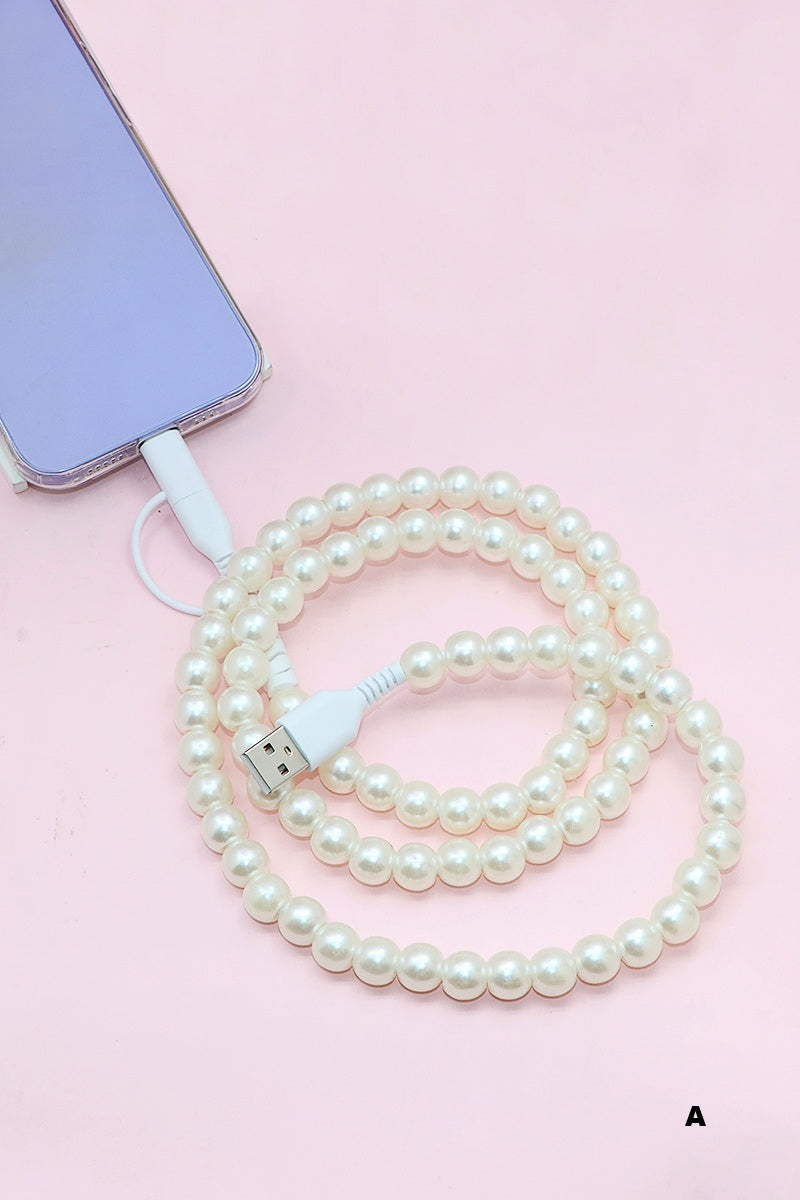 Pearl beaded dual usb fast charging cable