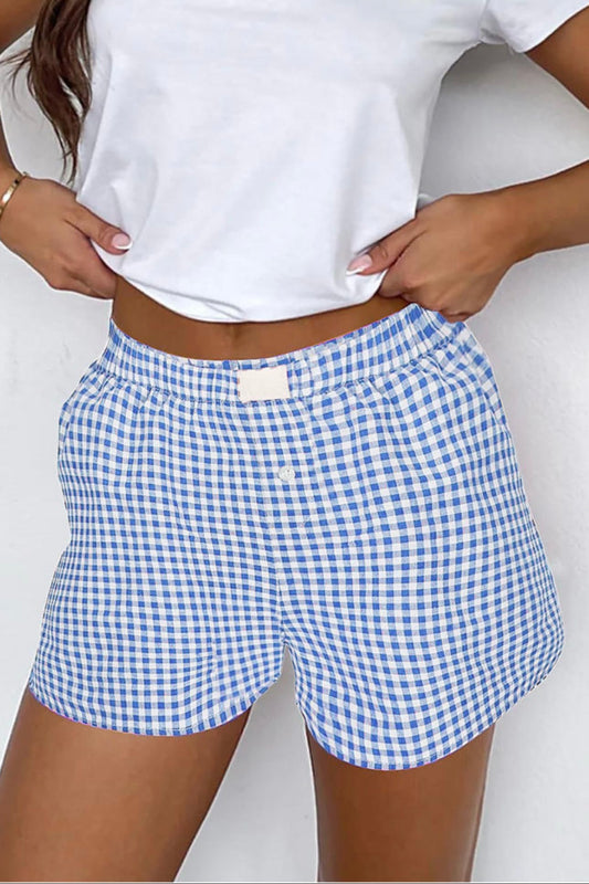 Blue Check Gingham Boxer Style Shorts