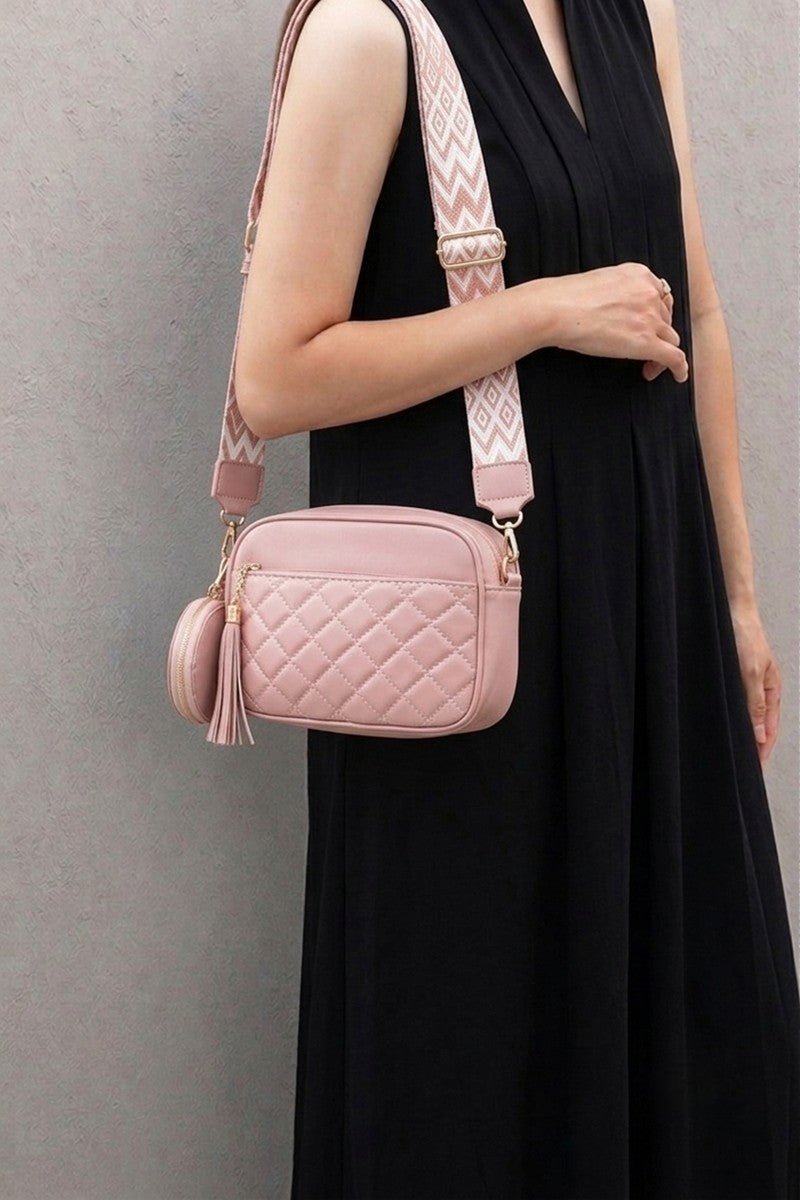 Diamond quilted crossbody bag duo coin purse