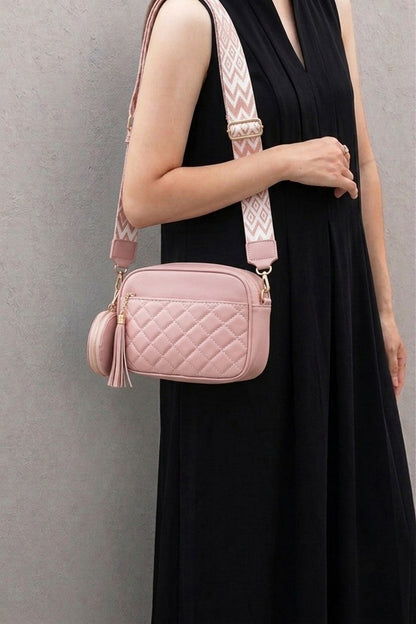 Diamond quilted crossbody bag duo coin purse