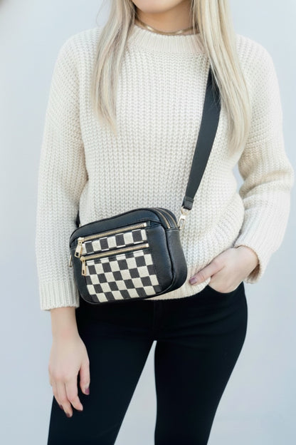 Black Checkered Crossbody Shoulder Bag