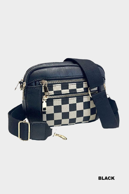 Black Checkered Crossbody Shoulder Bag