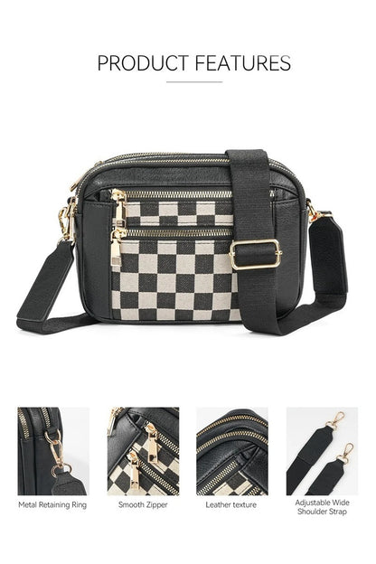 Black Checkered Crossbody Shoulder Bag