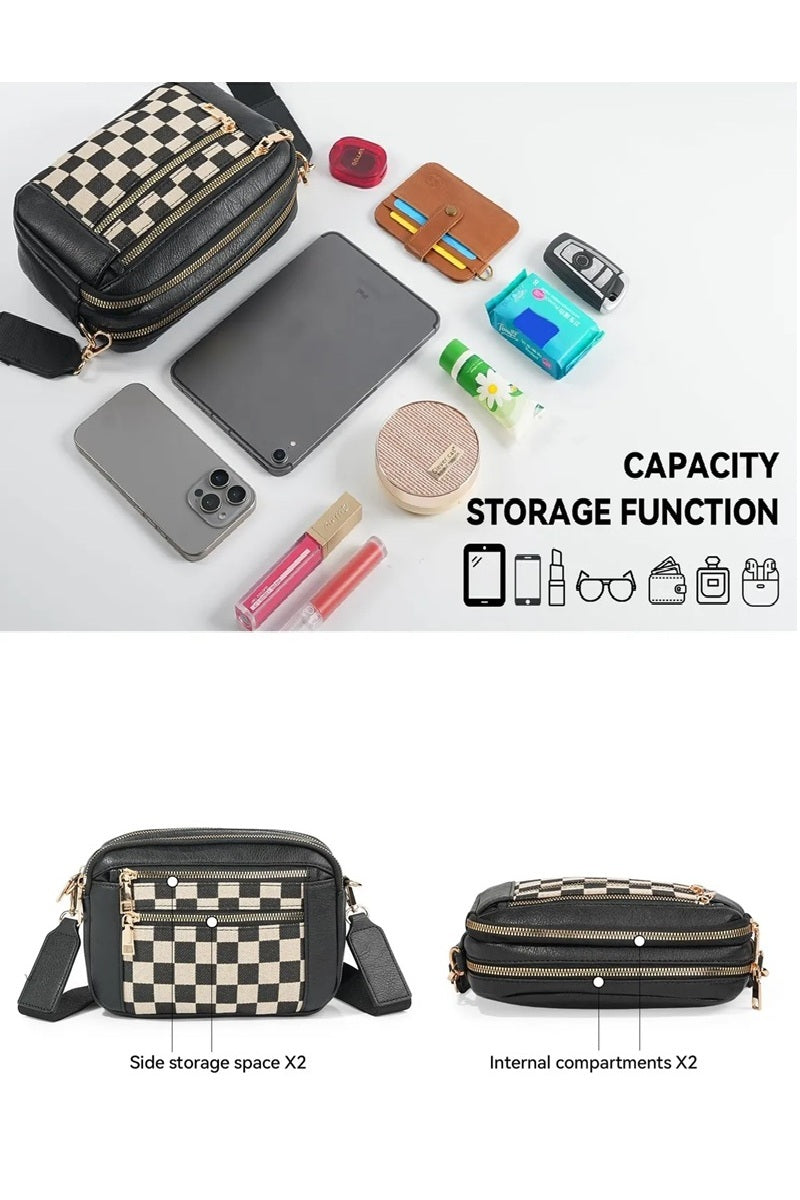 Black Checkered Crossbody Shoulder Bag