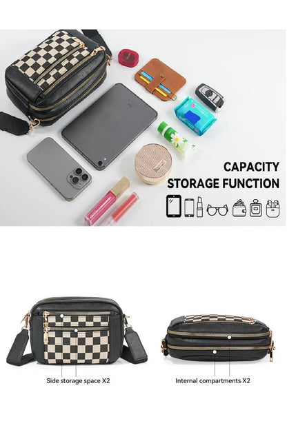 Black Checkered Crossbody Shoulder Bag