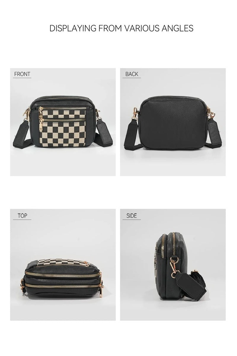 Black Checkered Crossbody Shoulder Bag