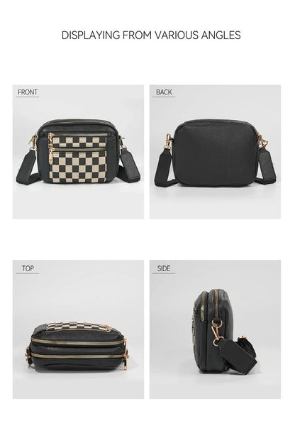 Black Checkered Crossbody Shoulder Bag