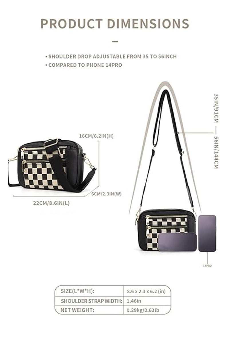 Black Checkered Crossbody Shoulder Bag