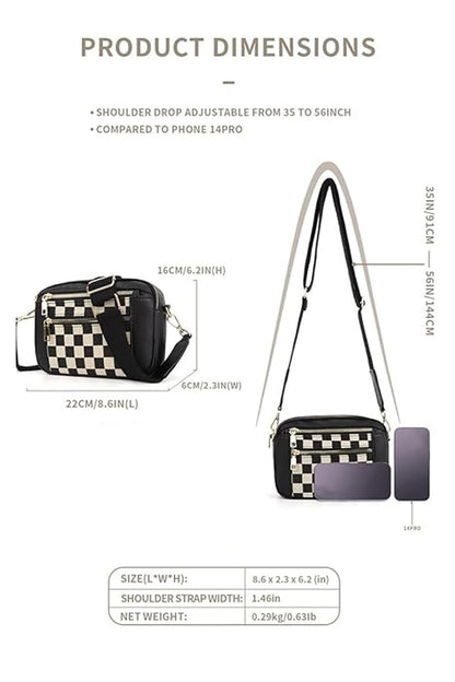 Black Checkered Crossbody Shoulder Bag