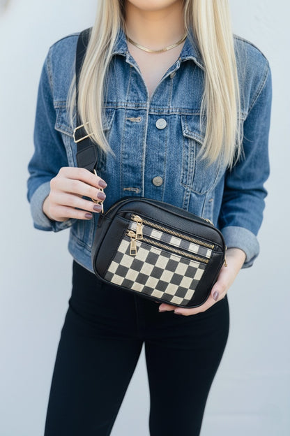 Black Checkered Crossbody Shoulder Bag