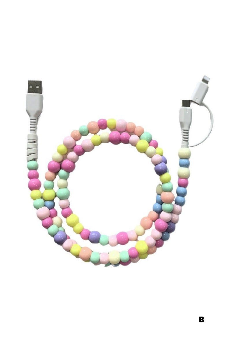 Bright beaded dual usb fast charging cable