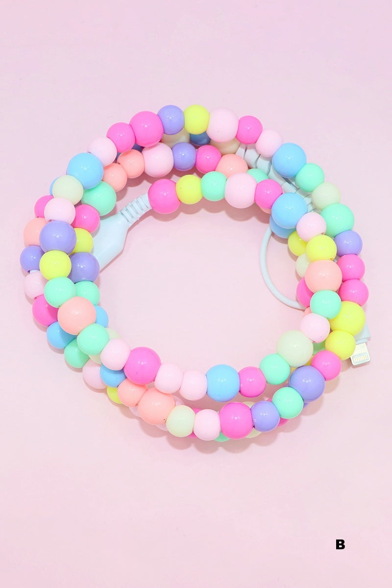 Bright beaded dual usb fast charging cable