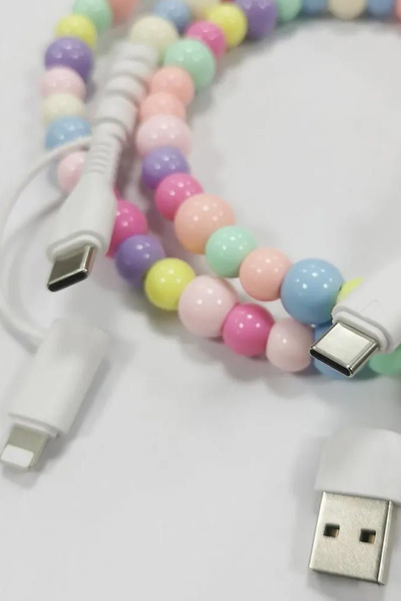 Bright beaded dual usb fast charging cable