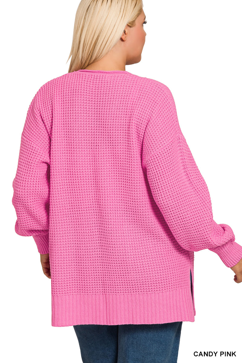PLUS Candy Pink Waffle Cardigan
