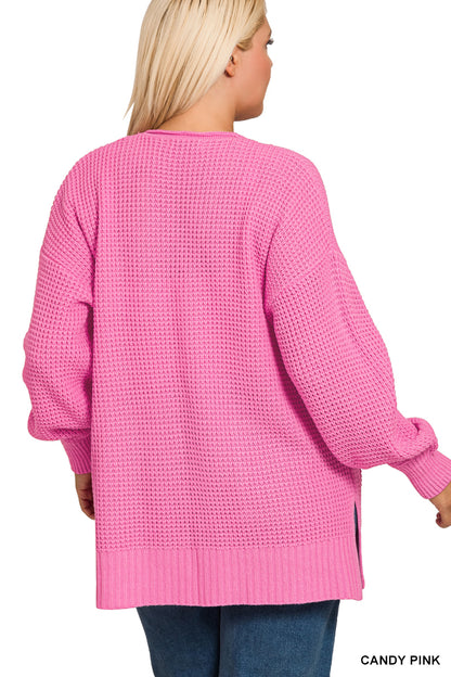 PLUS Candy Pink Waffle Cardigan
