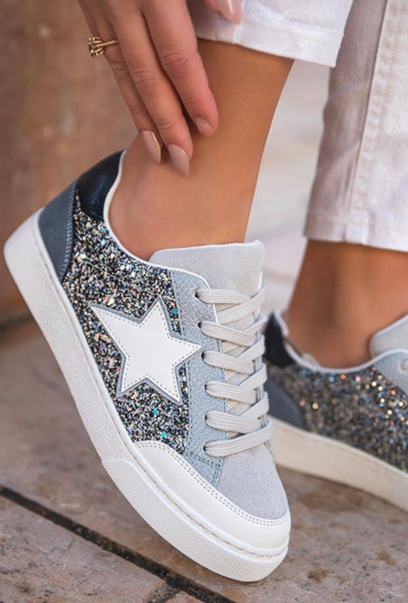 Silver Glitter Star Tennis Shoe Sneaker
