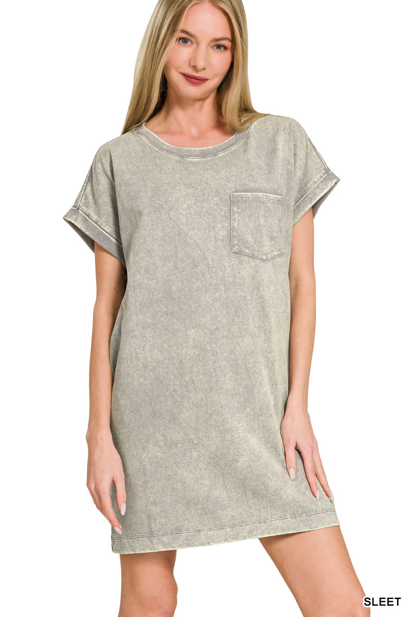 Sleet Grey premium cotton acid washed t-shirts dress