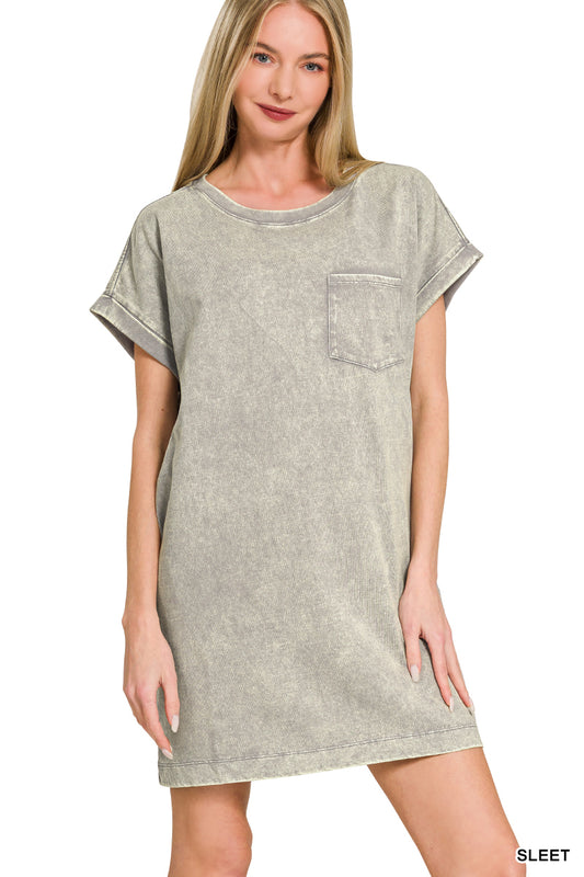 Sleet Grey premium cotton acid washed t-shirts dress