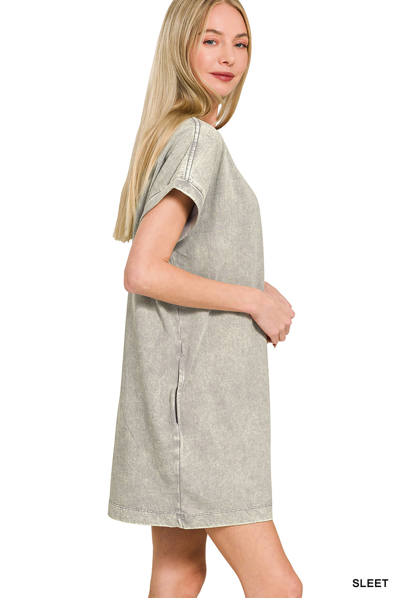Sleet Grey premium cotton acid washed t-shirts dress