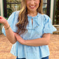 Sky Blue Babydoll Top with Ties & Puff Sleeves