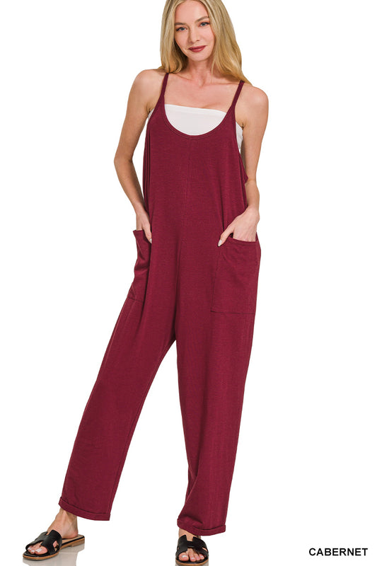 Maroon Spaghetti Strap Jumpsuit Romper