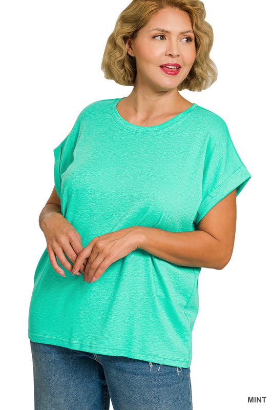 PLUS Mint Green Cotton/Modal Slub Rolled Sleeve Tee