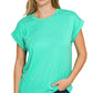 Mint Green Cotton/Modal Slub Rolled Sleeve Tee