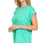 Mint Green Cotton/Modal Slub Rolled Sleeve Tee
