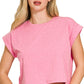Heather Pink Cotton Folded Sleeve Cropped Top