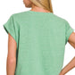 Heather Green Cotton Folded Sleeve Cropped Top