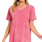 Ash Pink Washed Short Sleeve V-Neck Top