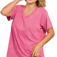 PLUS Ash Pink Washed Short Sleeve V-Neck Top