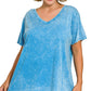 PLUS Deep Sky Washed Short Sleeve V-Neck Top