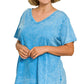 PLUS Deep Sky Washed Short Sleeve V-Neck Top