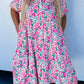 Pink Floral Half Button Dress - Plus Size