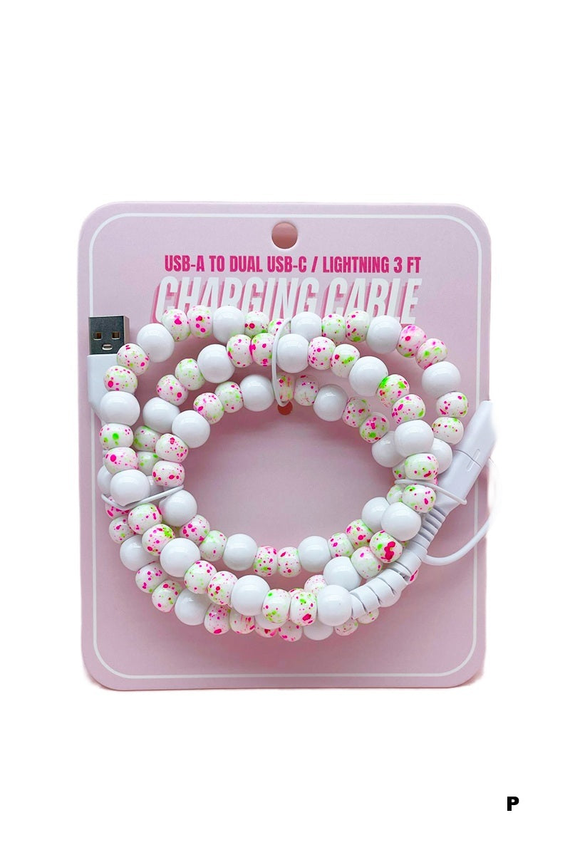 Beaded dual usb fast charging cable
