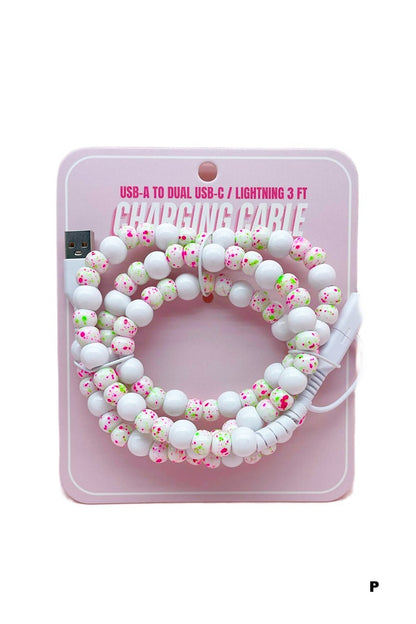 Beaded dual usb fast charging cable