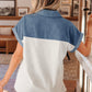 Denim & Light Gray Color Block Button Up Top