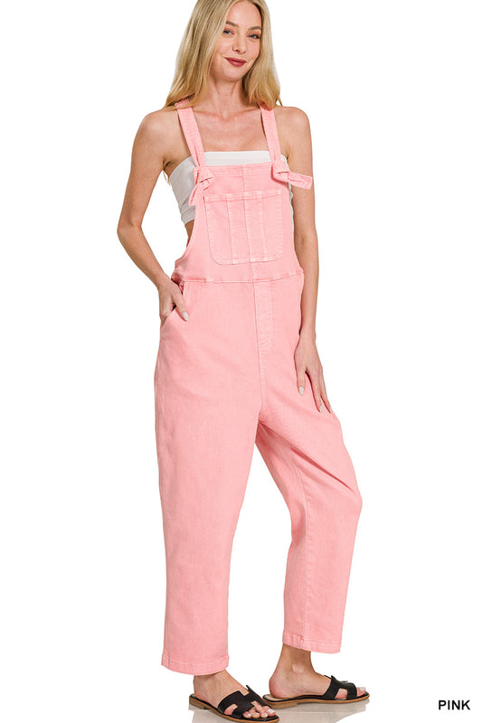 Pink Washed Overalls with Adjustable Knot Straps