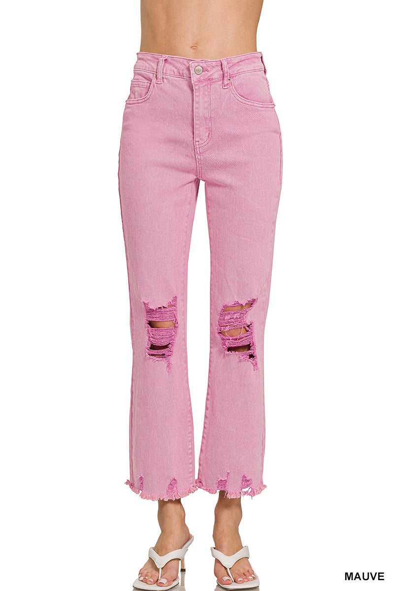 Mauve Acid Washed Distressed Jeans