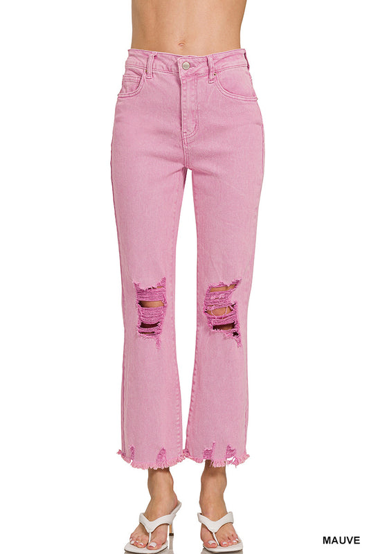 Mauve Acid Washed Distressed Jeans