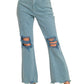 Teal Acid Washed Distressed Jeans