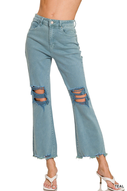 Teal Acid Washed Distressed Jeans